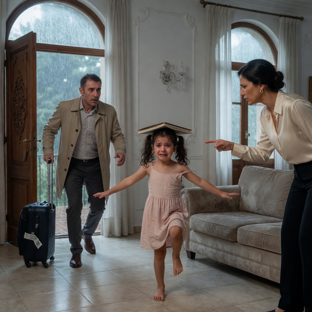 Mein Flug wurde gestrichen, und ich kehrte schweigend in meine Villa zurück. Als ich die Tür öffnete, sah ich meine vierjährige Tochter, die vor Hunger zitterte und ein schweres Buch umklammerte, während meine Frau schrie: „Wenn du es fallen lässt, geht alles wieder von vorne los!“ Meine Rache war brutal.